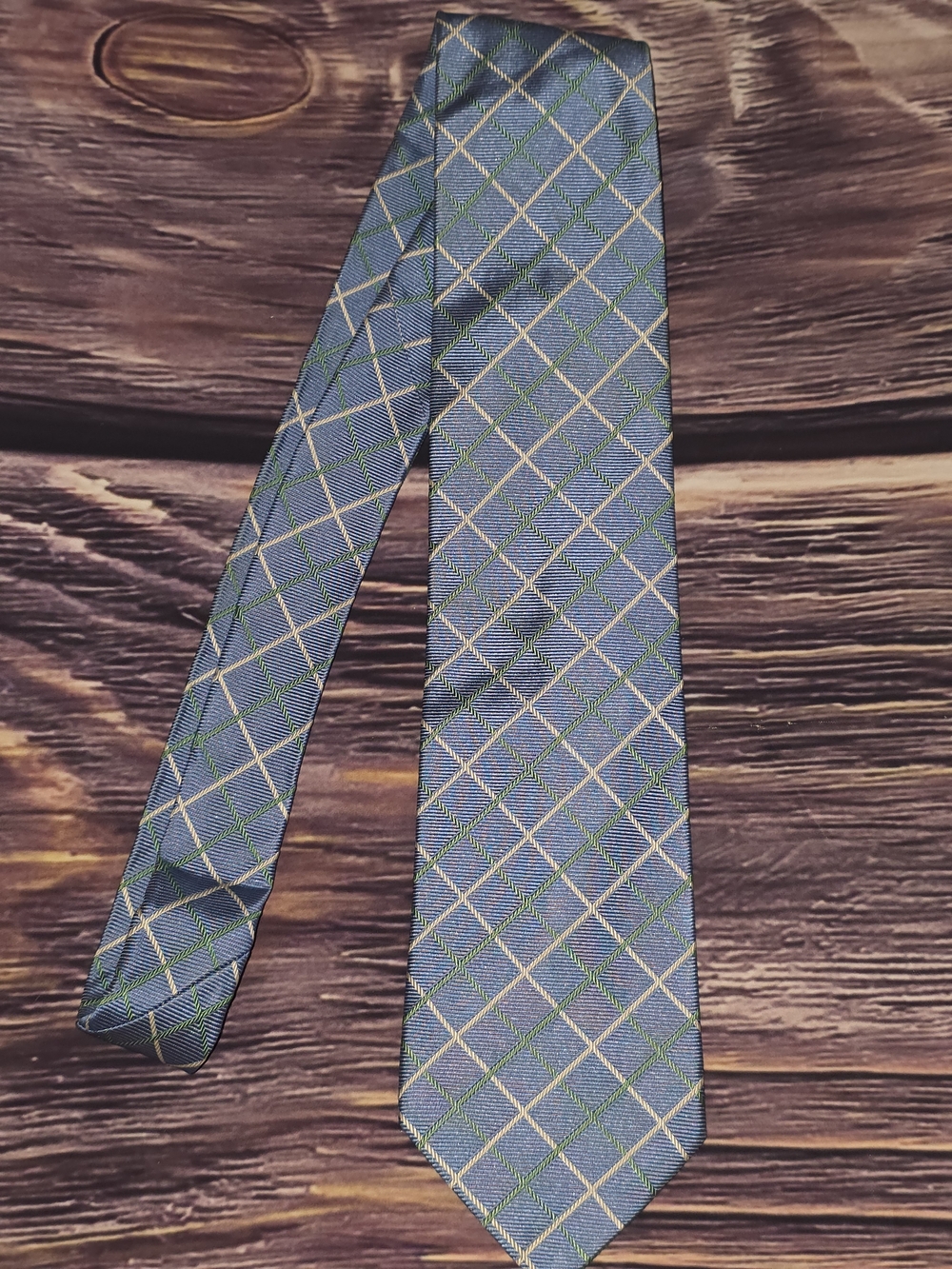Brooks Brothers Blue Plaid Tie with Green and White Windowpane